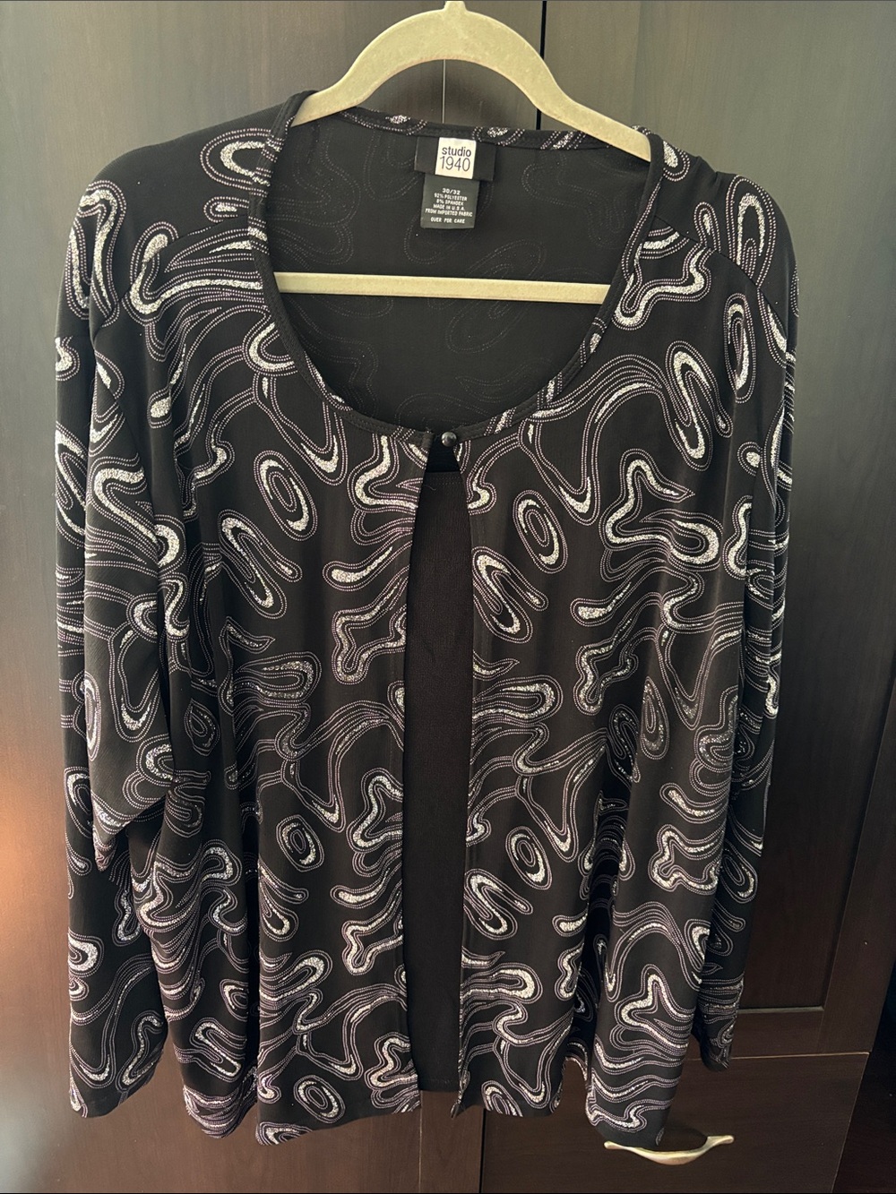 Studio 1940 Black Swirl-Print Open Cardigan